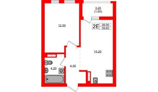 Квартира в ЖК Гагарина 30, 1 комнатная, 38 м², 7 этаж