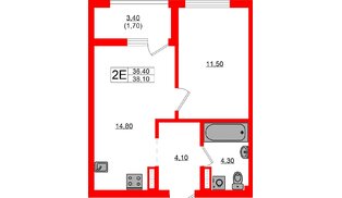 Квартира в ЖК Гагарина 30, 1 комнатная, 36.4 м², 3 этаж