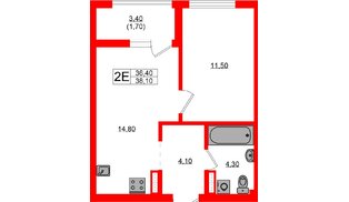 Квартира в ЖК Гагарина 30, 1 комнатная, 36.4 м², 5 этаж