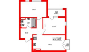 Квартира в ЖК Гагарина 30, 2 комнатная, 54.2 м², 8 этаж