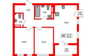 Квартира в ЖК Гагарина 30, 2 комнатная, 57.1 м², 9 этаж