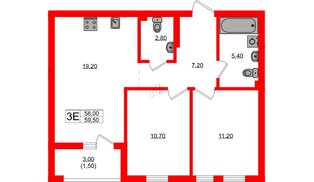 Квартира в ЖК Гагарина 30, 2 комнатная, 58 м², 1 этаж