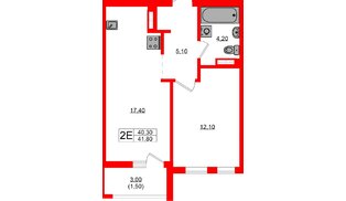 Квартира в ЖК Гагарина 30, 1 комнатная, 40.3 м², 3 этаж