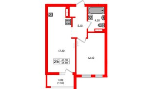 Квартира в ЖК Гагарина 30, 1 комнатная, 40.3 м², 5 этаж