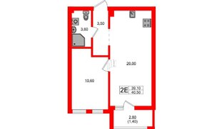Квартира в ЖК Гагарина 30, 1 комнатная, 39.1 м², 1 этаж