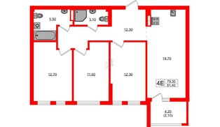 Квартира в ЖК Гагарина 30, 3 комнатная, 79.3 м², 8 этаж