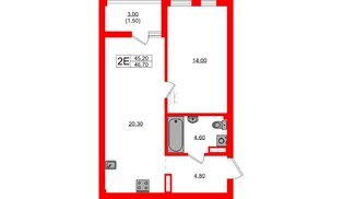 Квартира в ЖК Гагарина 30, 1 комнатная, 45.2 м², 4 этаж