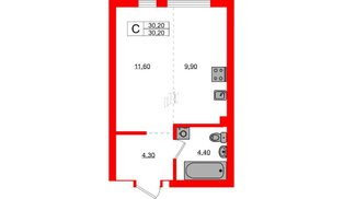 Квартира в ЖК Гагарина 30, студия, 30.2 м², 1 этаж