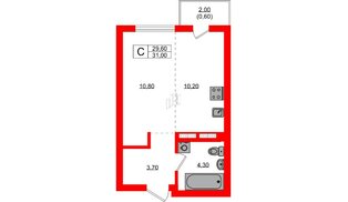 Квартира в ЖК Гагарина 30, студия, 29.6 м², 9 этаж
