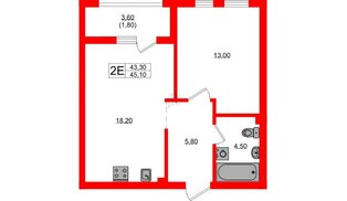 Квартира в ЖК Гагарина 30, 1 комнатная, 43.3 м², 1 этаж