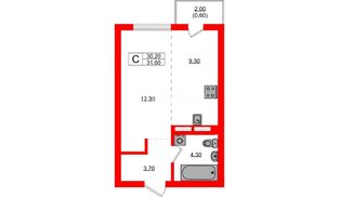 Квартира в ЖК «Гагарина 30», студия, 30.2 м², 7 этаж