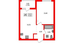 Квартира в ЖК Гагарина 30, 1 комнатная, 39.3 м², 2 этаж