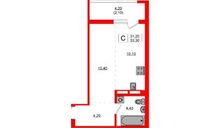 Квартира в ЖК Гагарина 30, студия, 31.2 м², 3 этаж