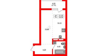Квартира в ЖК Гагарина 30, студия, 31.2 м², 7 этаж