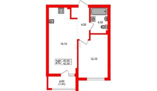 Квартира в ЖК Гагарина 30, 1 комнатная, 40.6 м², 2 этаж