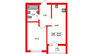 Квартира в ЖК Гагарина 30, 1 комнатная, 38.5 м², 1 этаж