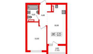 Квартира в ЖК Гагарина 30, 1 комнатная, 37.9 м², 2 этаж