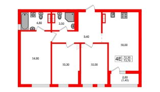 Квартира в ЖК Гагарина 30, 3 комнатная, 72.3 м², 8 этаж
