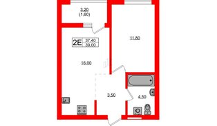 Квартира в ЖК Гагарина 30, 1 комнатная, 37.4 м², 2 этаж