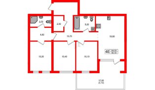 Квартира в ЖК Гагарина 30, 3 комнатная, 84.5 м², 1 этаж
