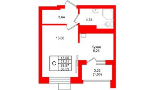Квартира в ЖК «Лэйк Сити-9», студия, 28.87 м², 6 этаж