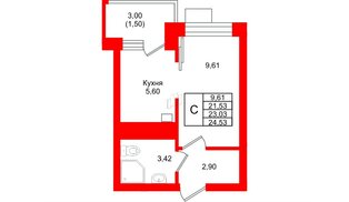 Квартира в ЖК Lake City-9, студия, 23.03 м², 2 этаж