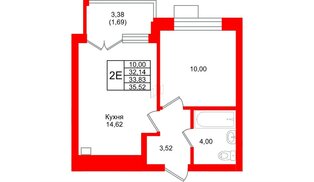 Квартира в ЖК Lake City-9, 1 комнатная, 33.83 м², 5 этаж