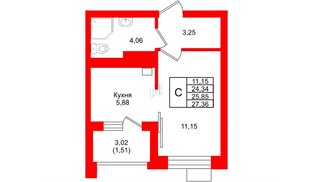 Квартира в ЖК Lake City-9, студия, 25.85 м², 4 этаж