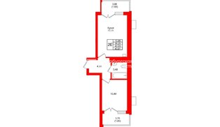 Квартира в ЖК «Лэйк Сити-9», 1 комнатная, 40.03 м², 1 этаж