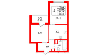 Квартира в ЖК Альпенштадт, 2 комнатная, 37.7 м², 10 этаж