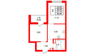 Квартира в ЖК Альпенштадт, 2 комнатная, 37.7 м², 14 этаж