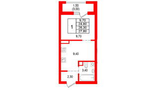 Квартира в ЖК Альпенштадт, 1 комнатная, 26.3 м², 10 этаж