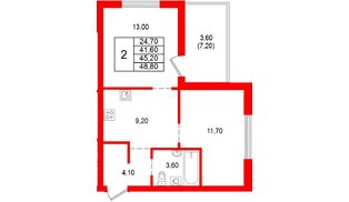 Квартира в ЖК Альпенштадт, 2 комнатная, 45.2 м², 1 этаж
