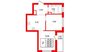 Квартира в ЖК Альпенштадт, 2 комнатная, 38.7 м², 10 этаж