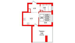 Квартира в ЖК Альпенштадт, 1 комнатная, 29.8 м², 11 этаж