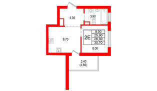 Квартира в ЖК «Альпенштадт», 1 комнатная, 28.3 м², 14 этаж