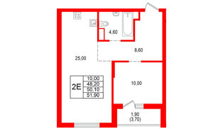 Квартира в ЖК Альпенштадт, 1 комнатная, 50.1 м², 1 этаж