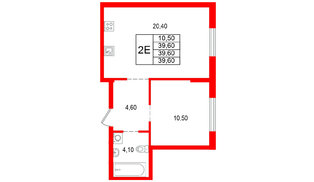 Квартира в ЖК Альпенштадт, 1 комнатная, 39.6 м², 1 этаж