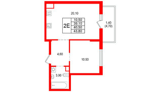 Квартира в ЖК Альпенштадт, 1 комнатная, 40.5 м², 4 этаж