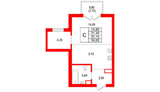 Квартира в ЖК Альпенштадт, студия, 32.1 м², 3 этаж