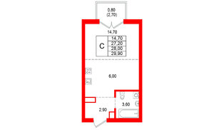 Квартира в ЖК Альпенштадт, студия, 28 м², 4 этаж