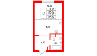 Квартира в ЖК Альпенштадт, студия, 27.1 м², 1 этаж