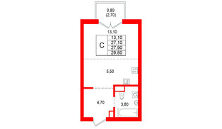 Квартира в ЖК Альпенштадт, студия, 27.9 м², 6 этаж