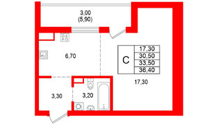 Квартира в ЖК Альпенштадт, студия, 33.5 м², 6 этаж