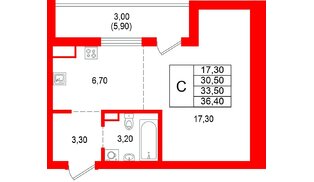 Квартира в ЖК Альпенштадт, студия, 33.5 м², 8 этаж