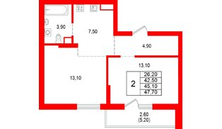 Квартира в ЖК Альпенштадт, 2 комнатная, 45.1 м², 8 этаж