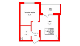 Квартира в ЖК Левада, 1 комнатная, 33.4 м², 3 этаж