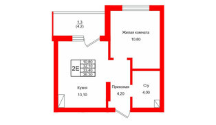 Квартира в ЖК Левада, 1 комнатная, 33.4 м², 2 этаж
