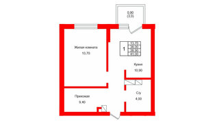 Квартира в ЖК Левада, 1 комнатная, 38.9 м², 9 этаж