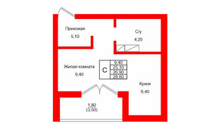 Квартира в ЖК Левада, студия, 26.9 м², 3 этаж